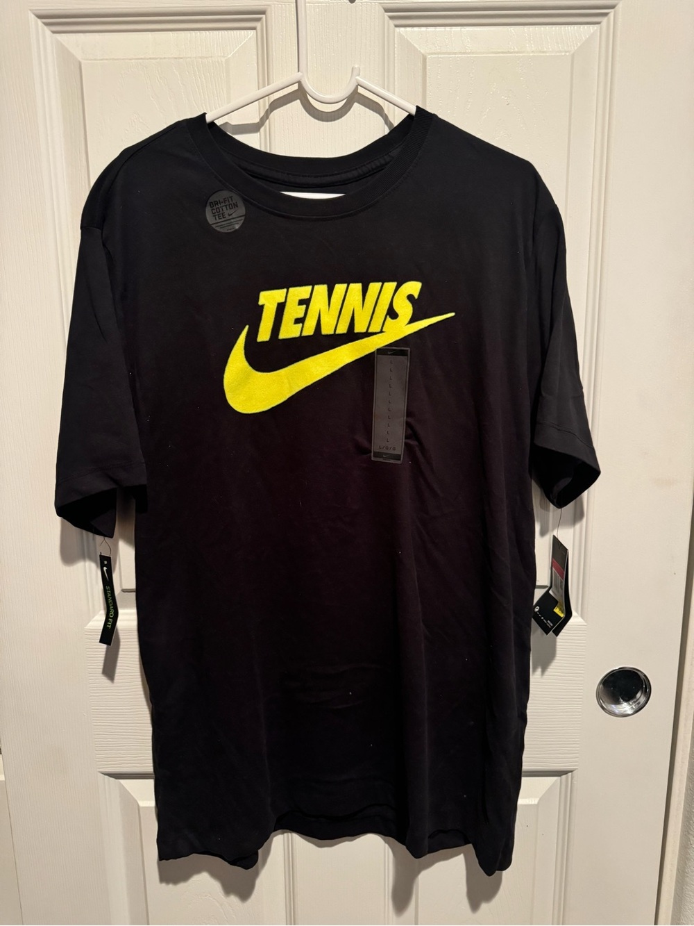 Nike Black Short-Sleeve Tennis Logo T-Shirt with Yellow Swoosh